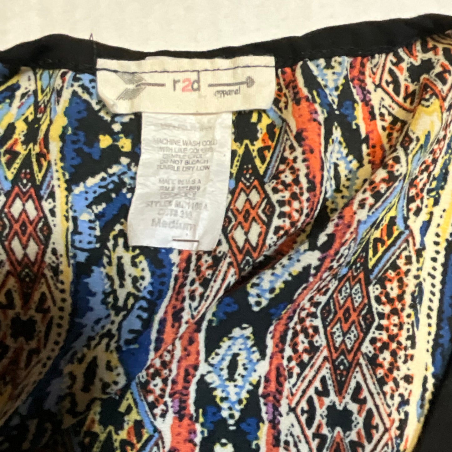 R2D Apparel Tribal Print Peasant Top