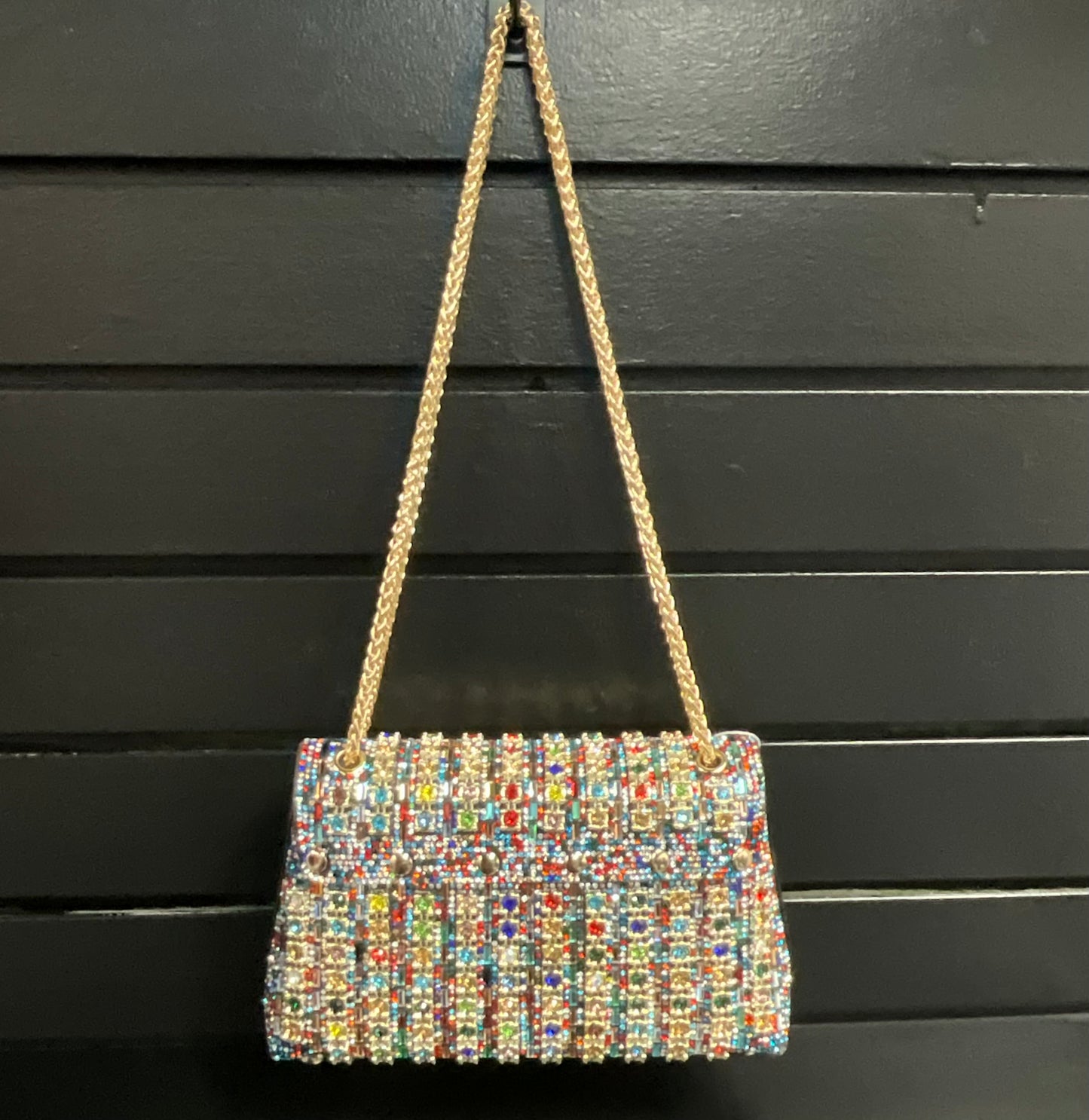 Rhinestone Multi-Color Chain Link Clutch