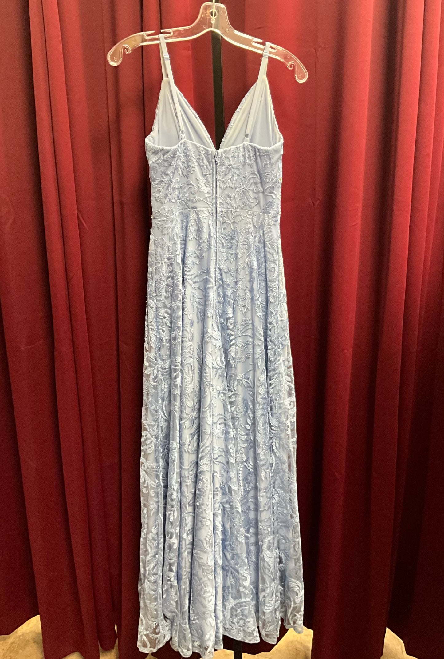 Xtra-Ordinary Light Blue T-Strap Lace Overlay Gown