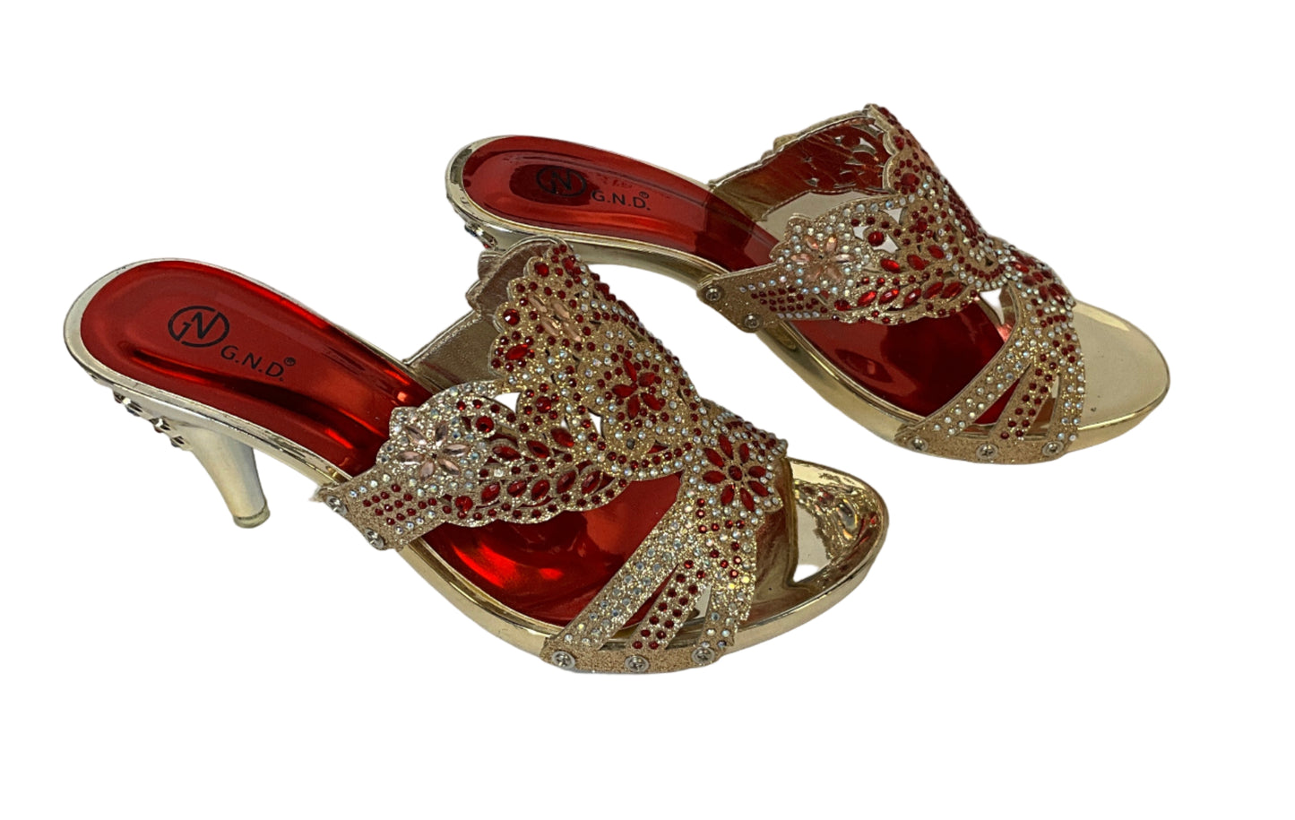 Red and Gold Women's Festive Rhinestone Heels