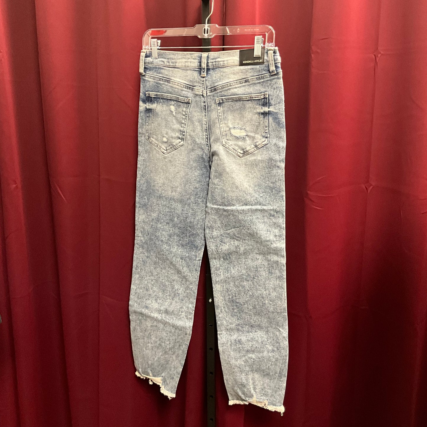 Kendall & Kylie Women's Distressed High Rise Slim Straight Blue Jeans