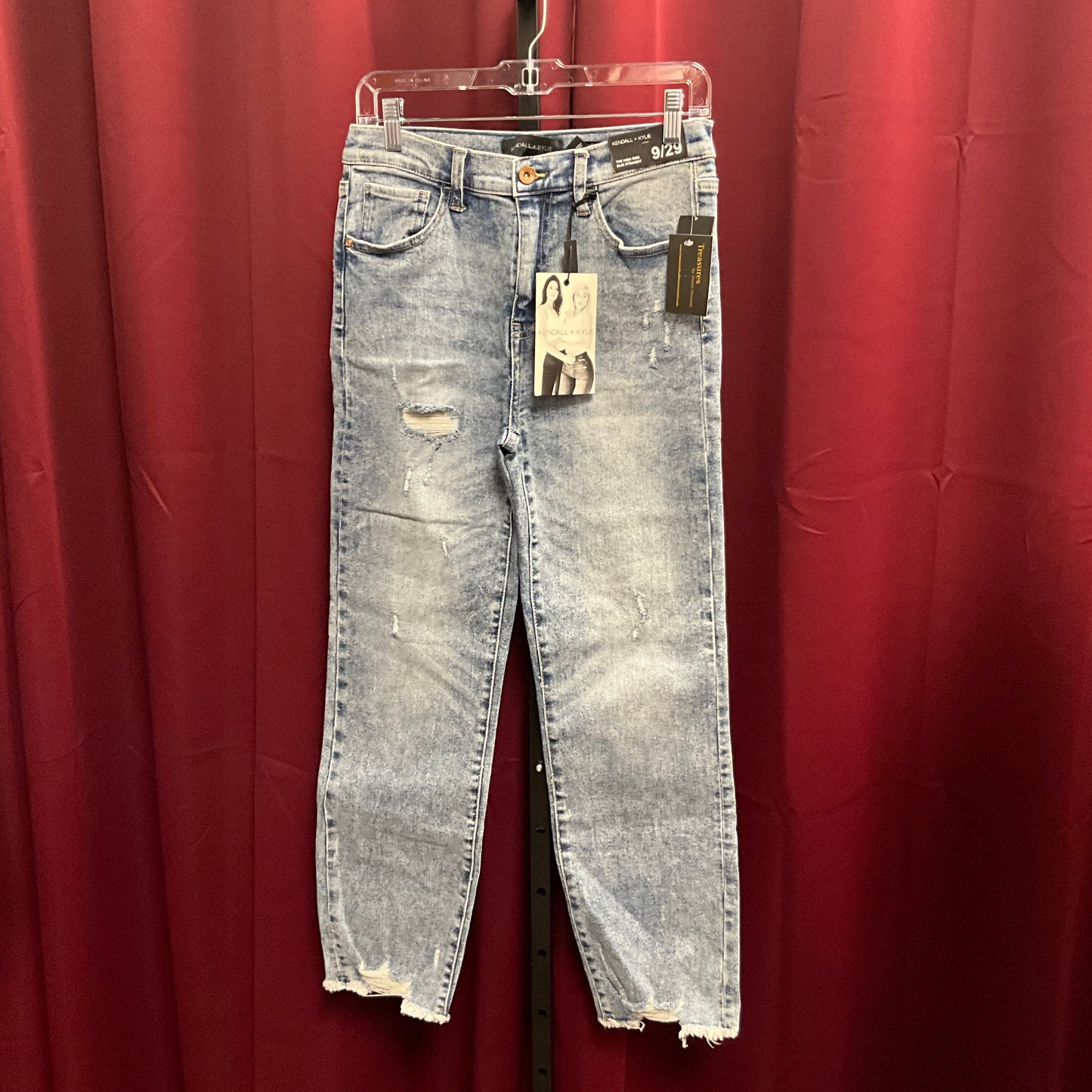 Kendall & Kylie Women's Distressed High Rise Slim Straight Blue Jeans