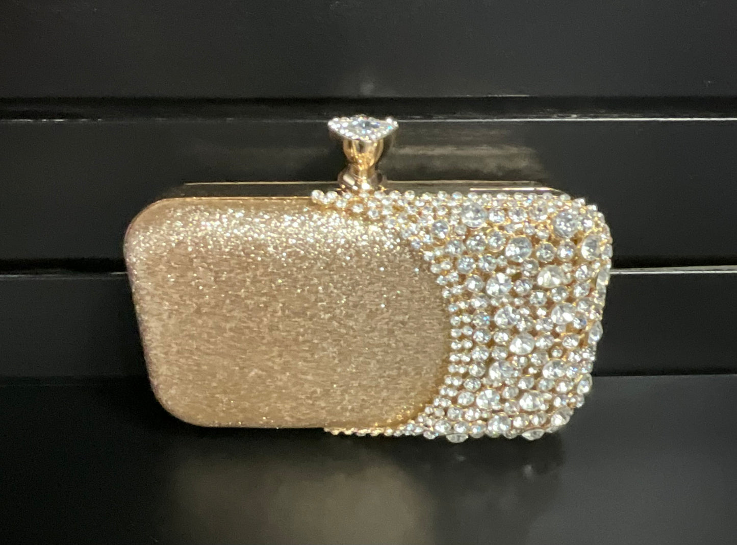 Gold Color Silver Rhinestone Chain Link Clutch