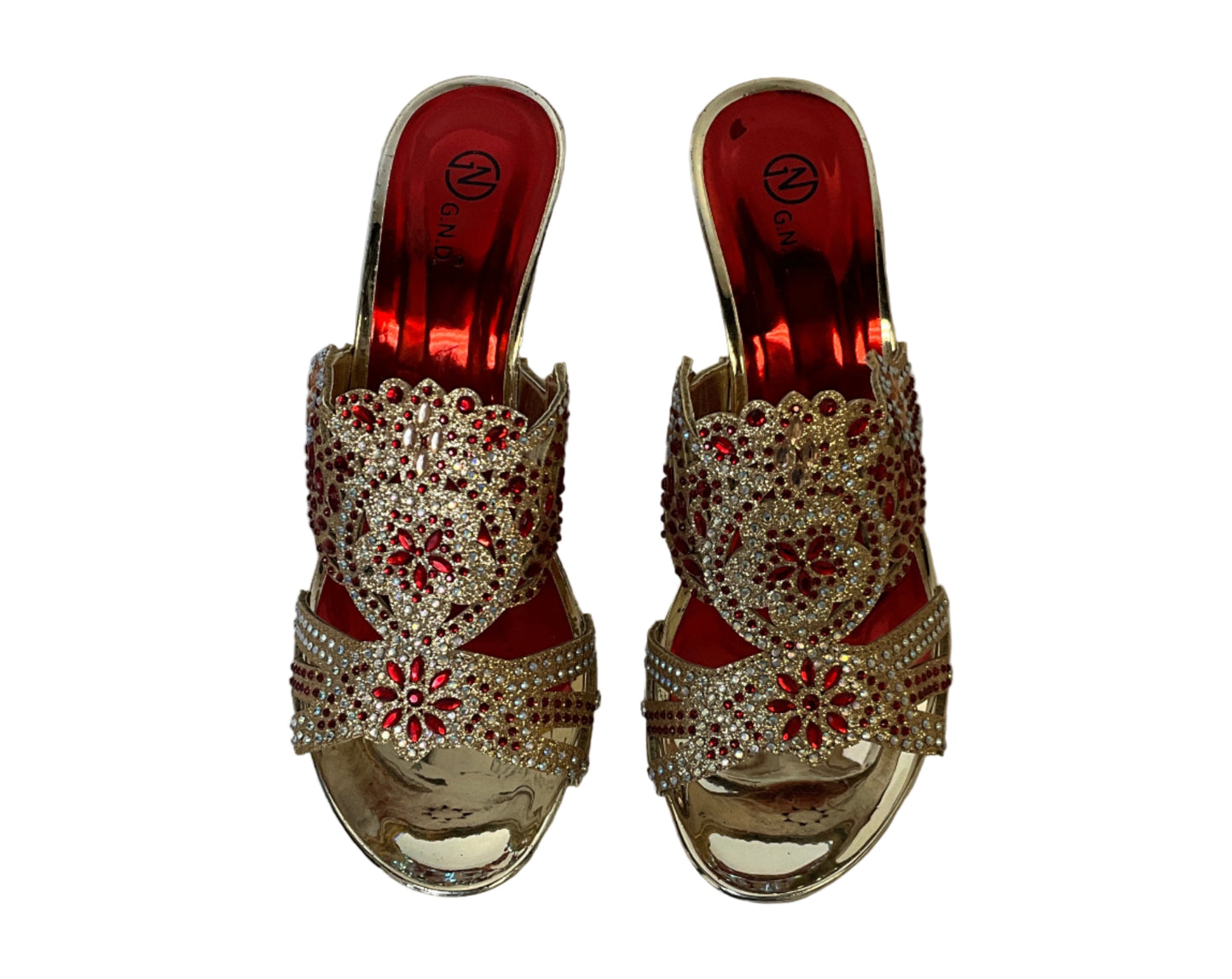 Red and Gold Women's Festive Rhinestone Heels