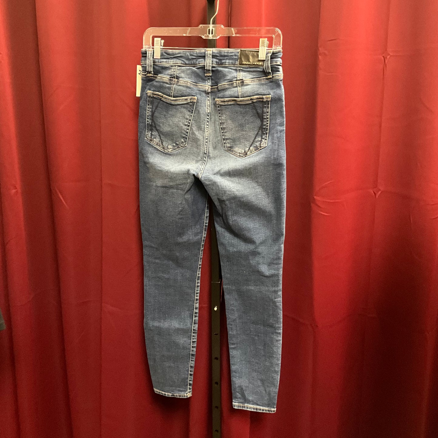 Kendall & Kylie Women's Distressed The Kontour High Rise Straight Blue Jeans.