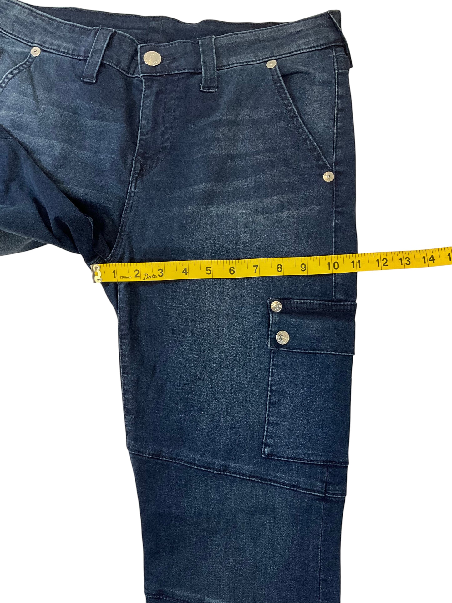 True Religion Men’s 33 Super Skinny Dark Black Wash Cargo Jeans Zipper Ankle