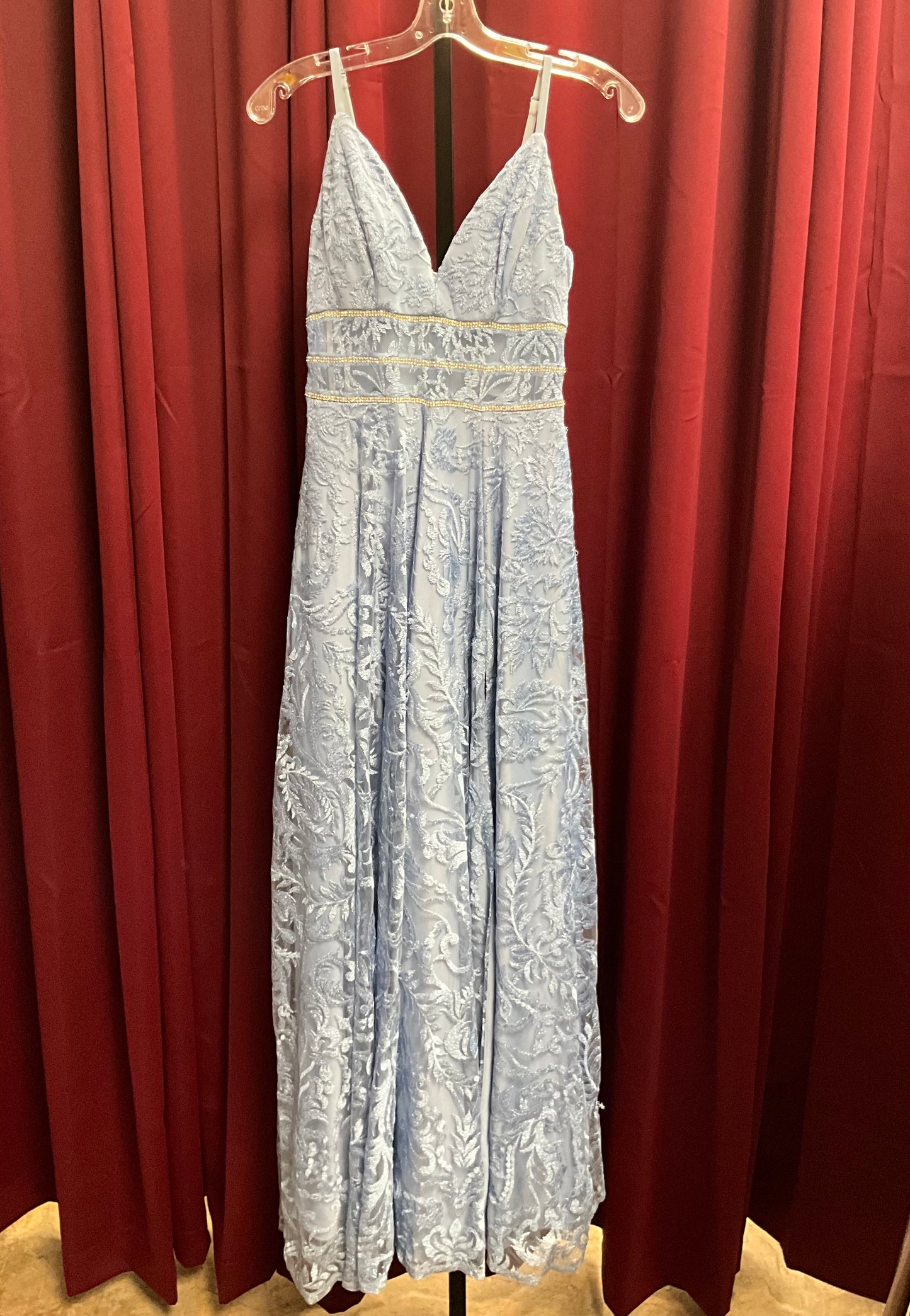 Xtra-Ordinary Light Blue T-Strap Lace Overlay Gown