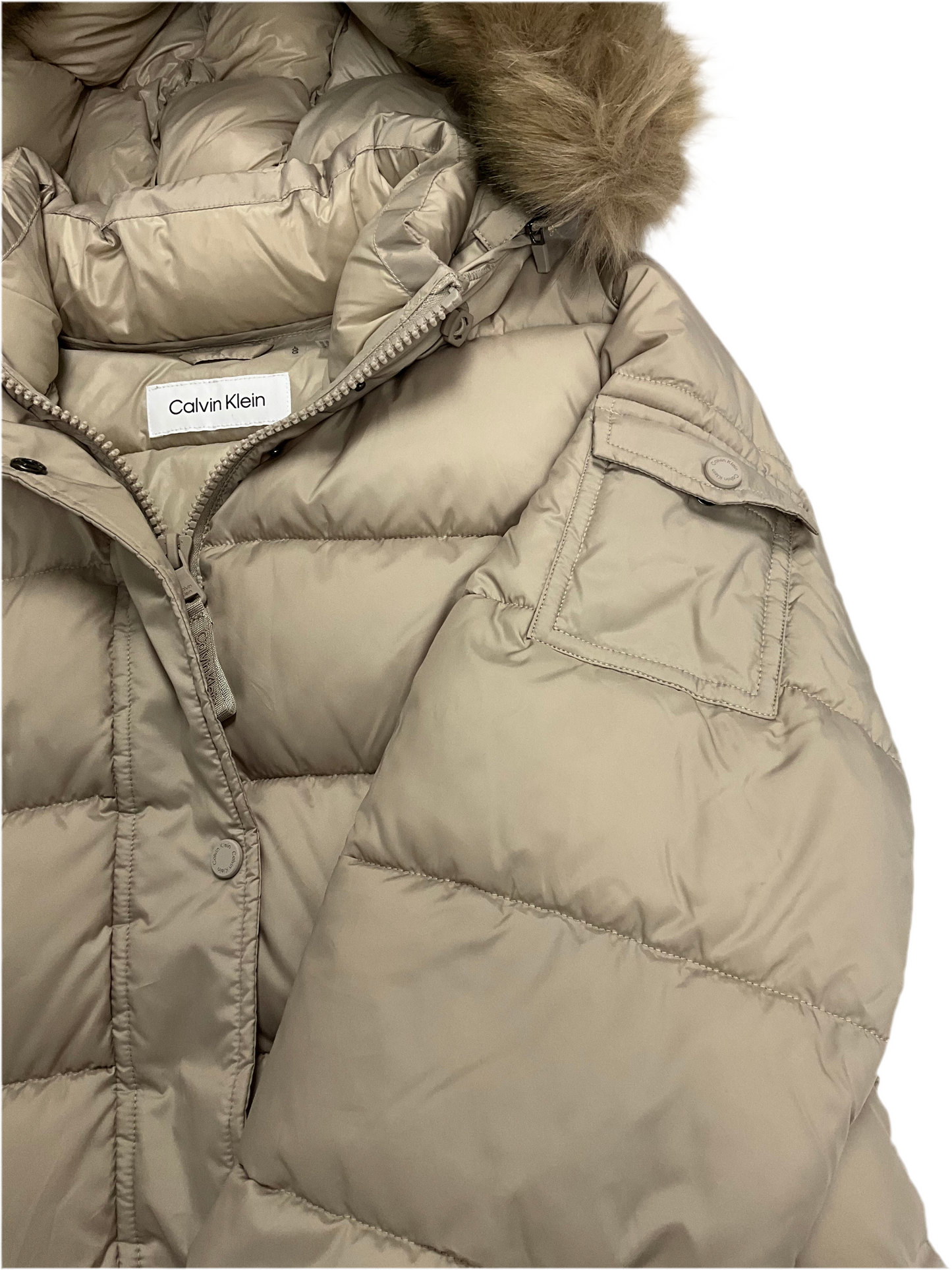 Calvin Klein Women's Long Faux Fur Trimmed Hooded Puffer Coat