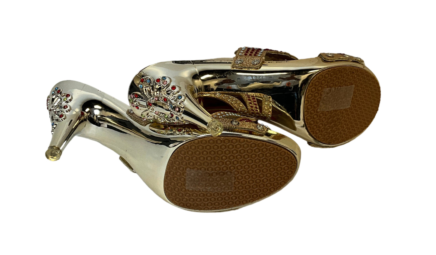 Red and Gold Women's Festive Rhinestone Heels