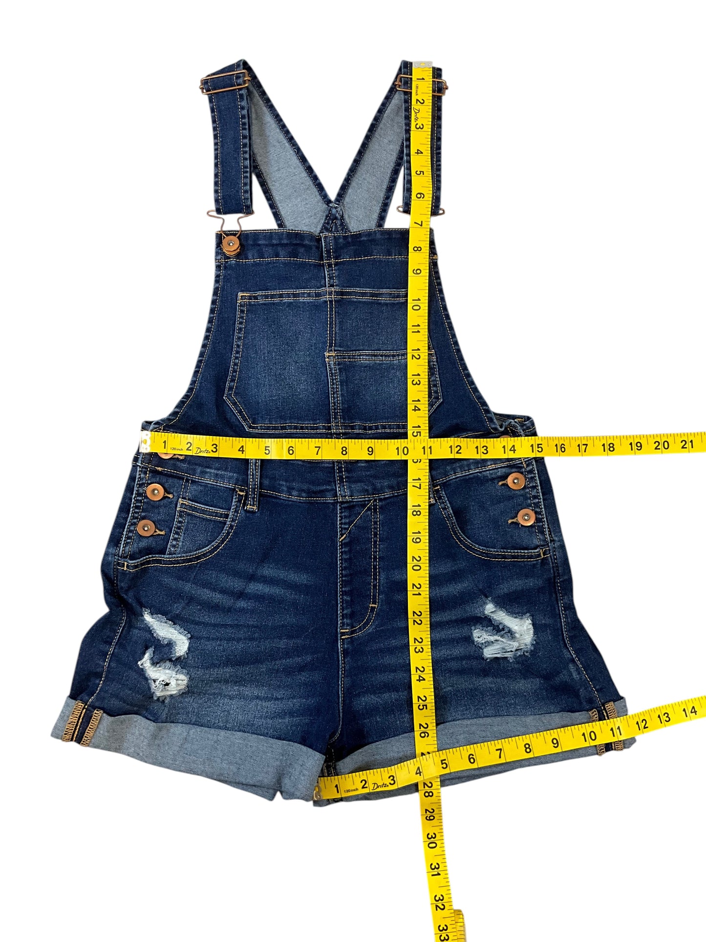 No Boundaries Denim Overall Shorts Women's Size S (3-5) Dark Wash Distressed