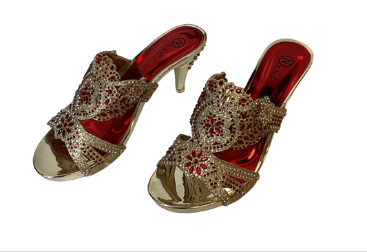 Red and Gold Women's Festive Rhinestone Heels