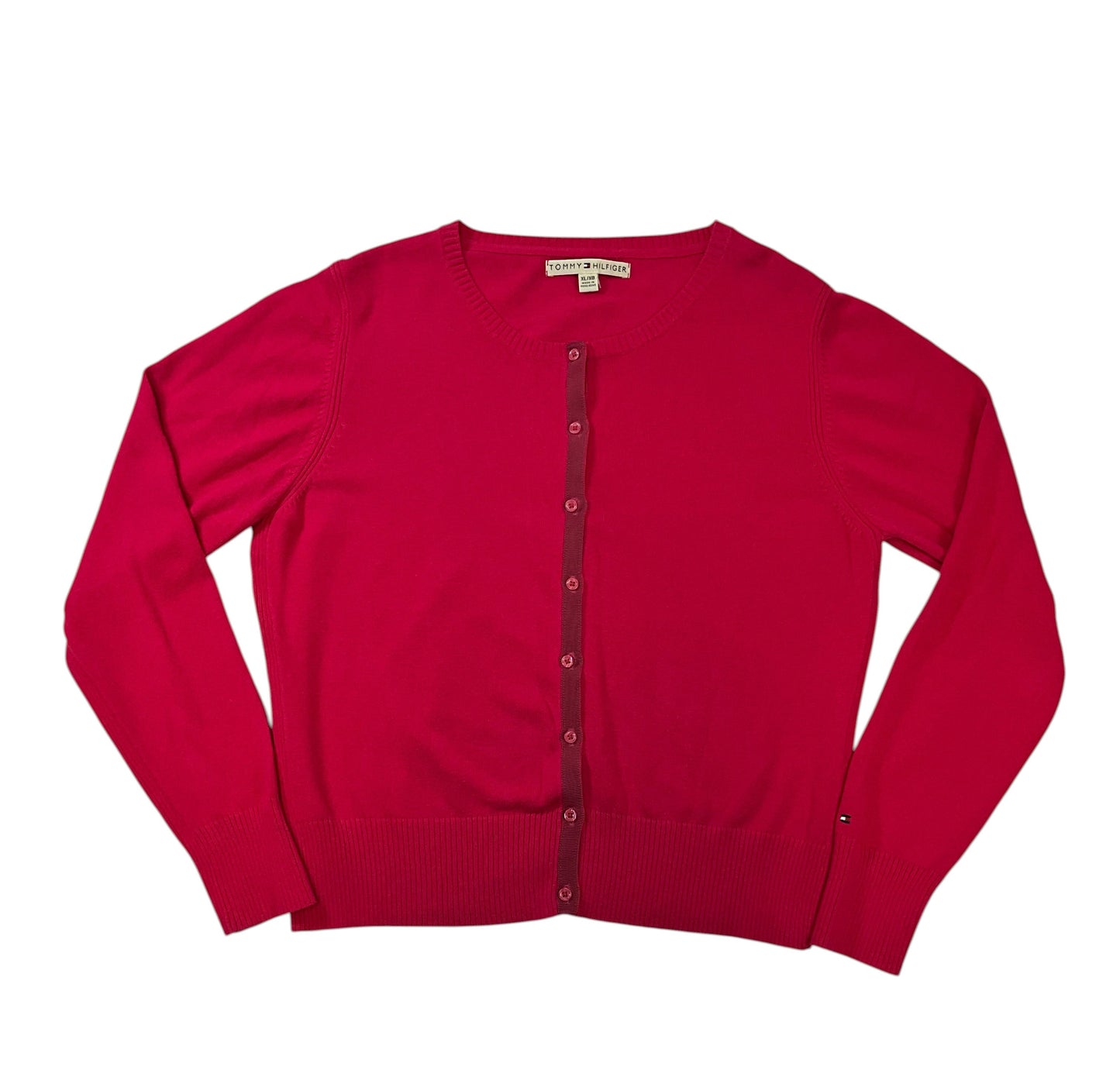 Tommy Hilfiger Womens XL Pink Button Front Cotton Cardigan Preppy Classic