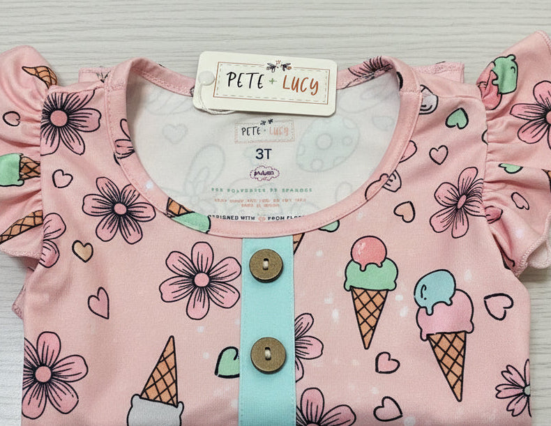 Pete + Lucy Girls Pink Easter Bunny Hop 2pc Pant Set Size 3T