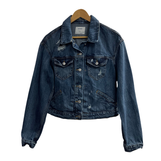 Old Navy Women's Cropped Distressed Blue Denim Jacket