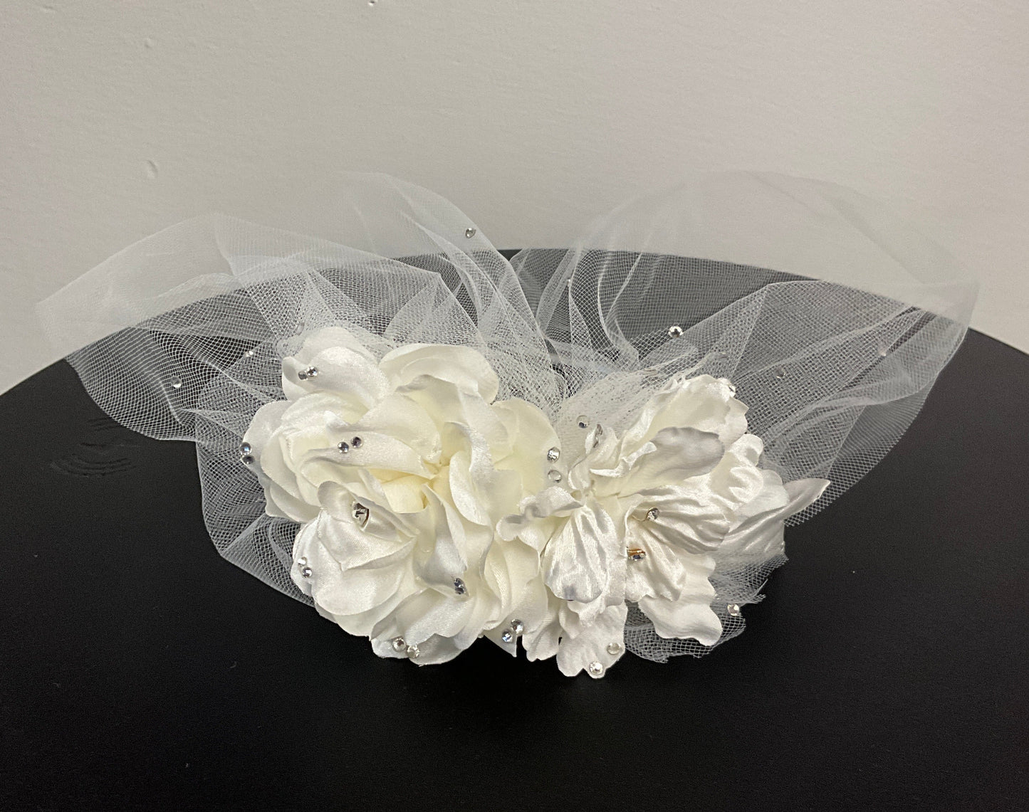 Ivory Tulle Blusher with Crystals and Flowers