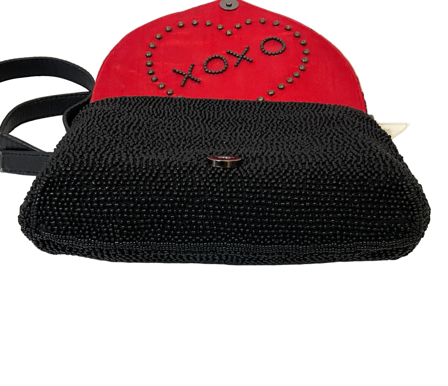 Mary Frances Big Heart Beaded Cross Body Black Clutch Handbag