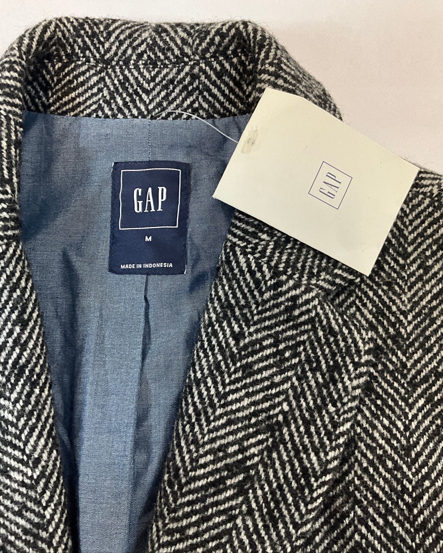 Gap Women's Black and Grey Herringbone Tweed Blazer Jacket Sz M