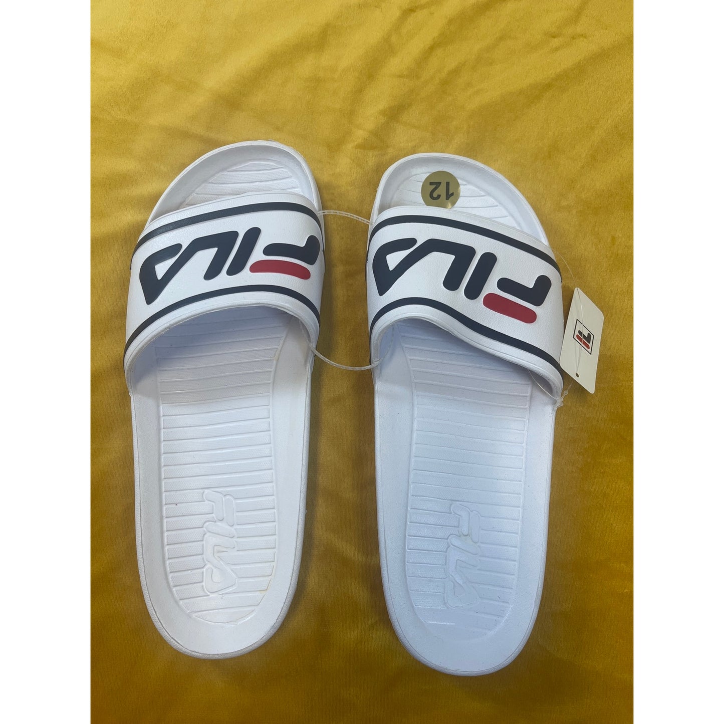 FILA White Logo Slide Sandals Size 12 New with Tag