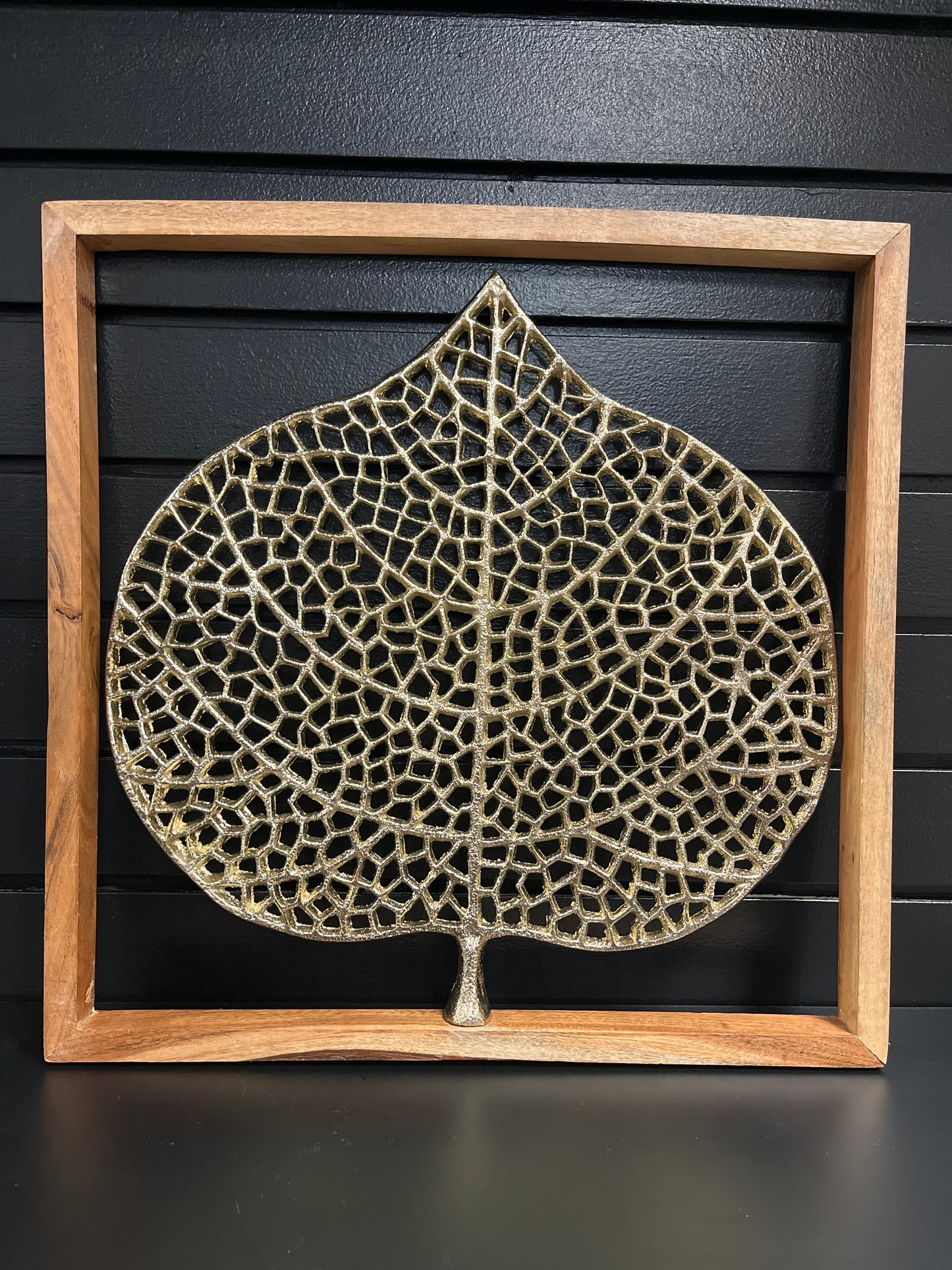 Gold Metal Leaf Sculpture in Wooden Frame