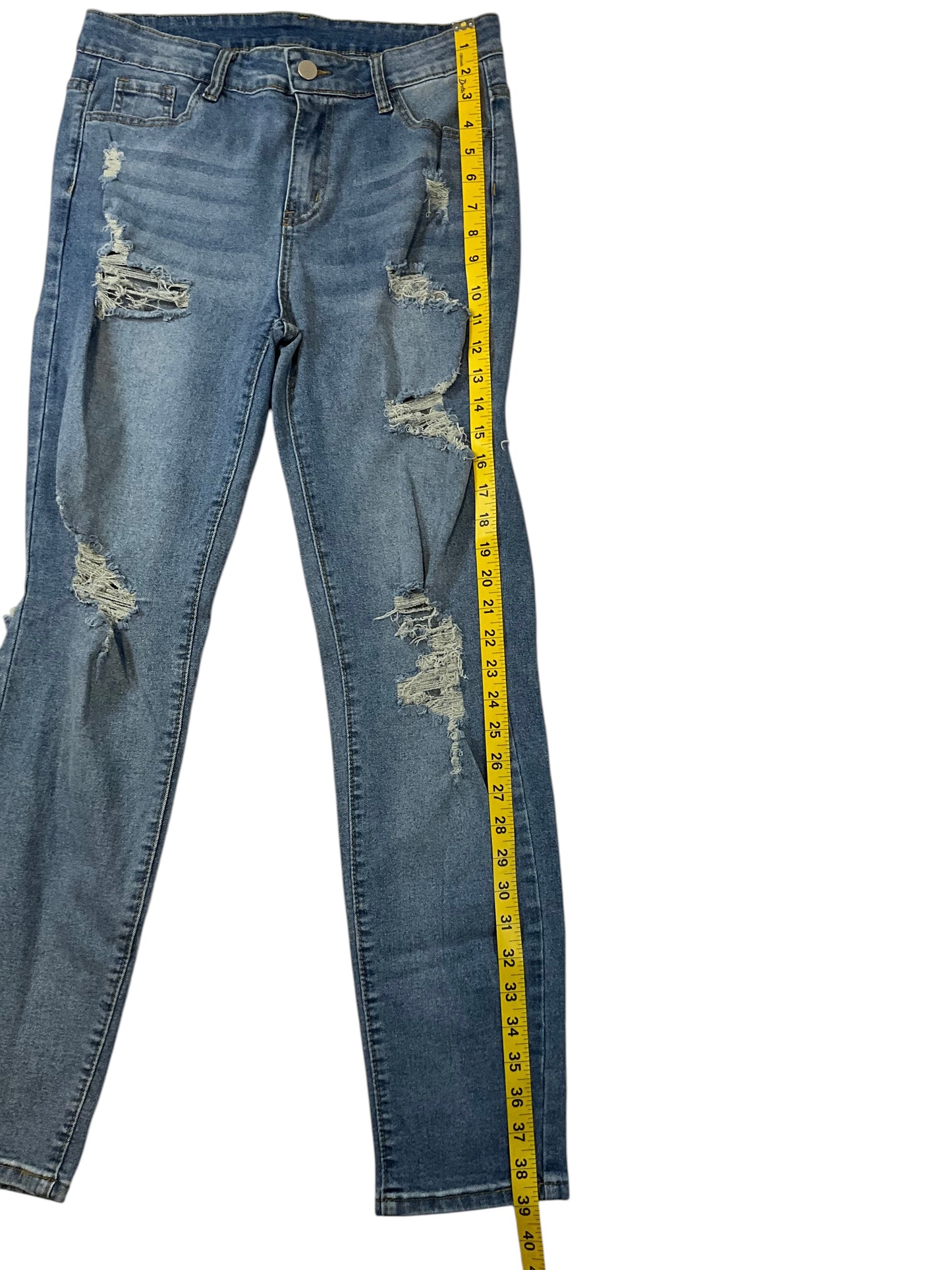 SHEIN Women’s Large 8/10 Distressed Ripped Medium Wash Straight Leg Jeans