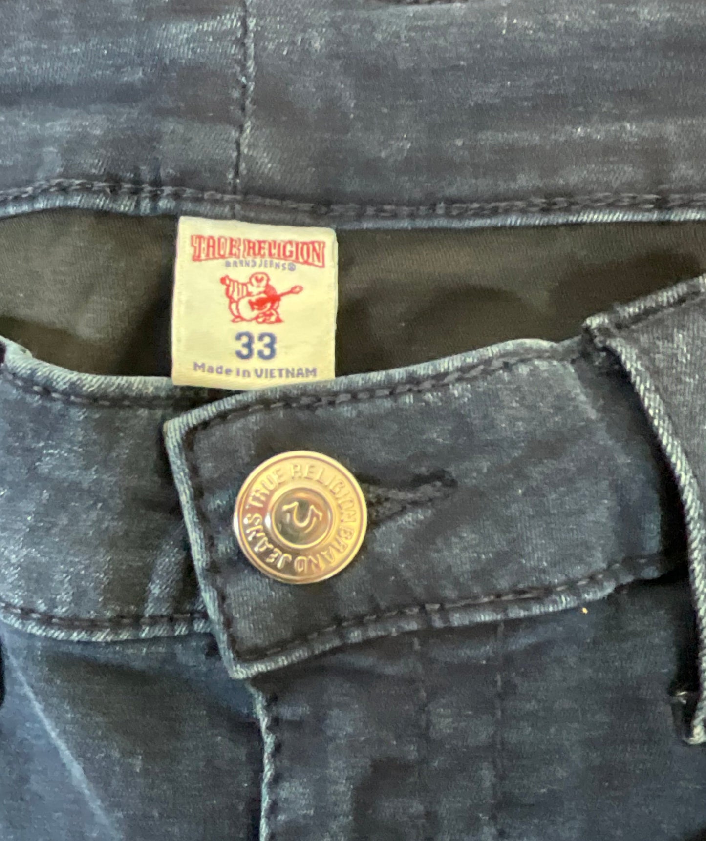 True Religion Men’s 33 Super Skinny Dark Black Wash Cargo Jeans Zipper Ankle