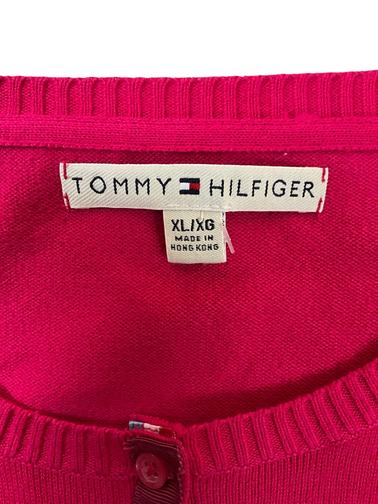 Tommy Hilfiger Womens XL Pink Button Front Cotton Cardigan Preppy Classic