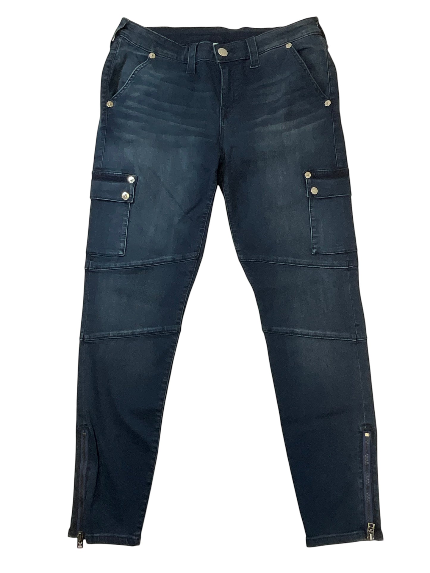 True Religion Men’s 33 Super Skinny Dark Black Wash Cargo Jeans Zipper Ankle