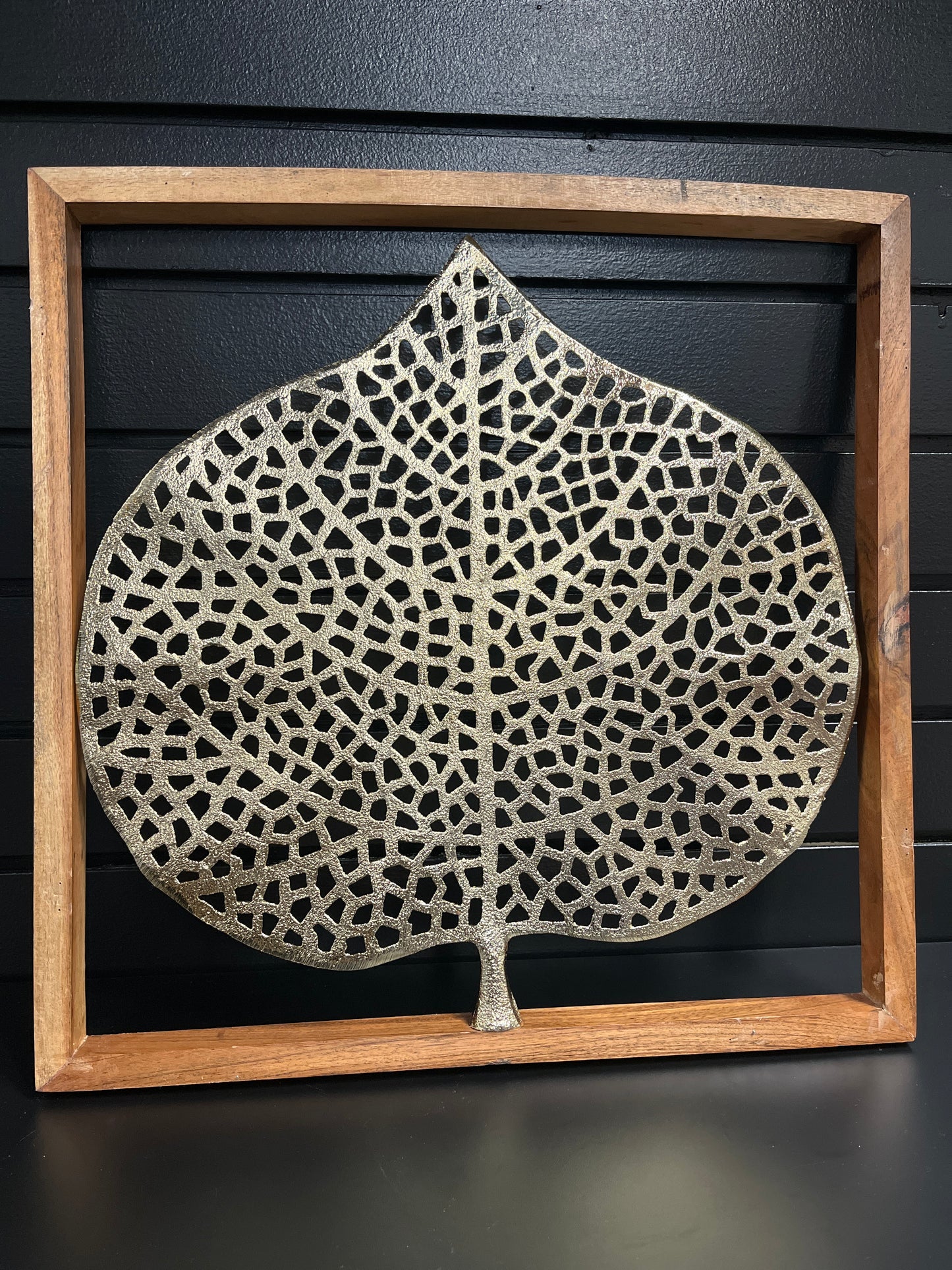 Gold Metal Leaf Sculpture in Wooden Frame