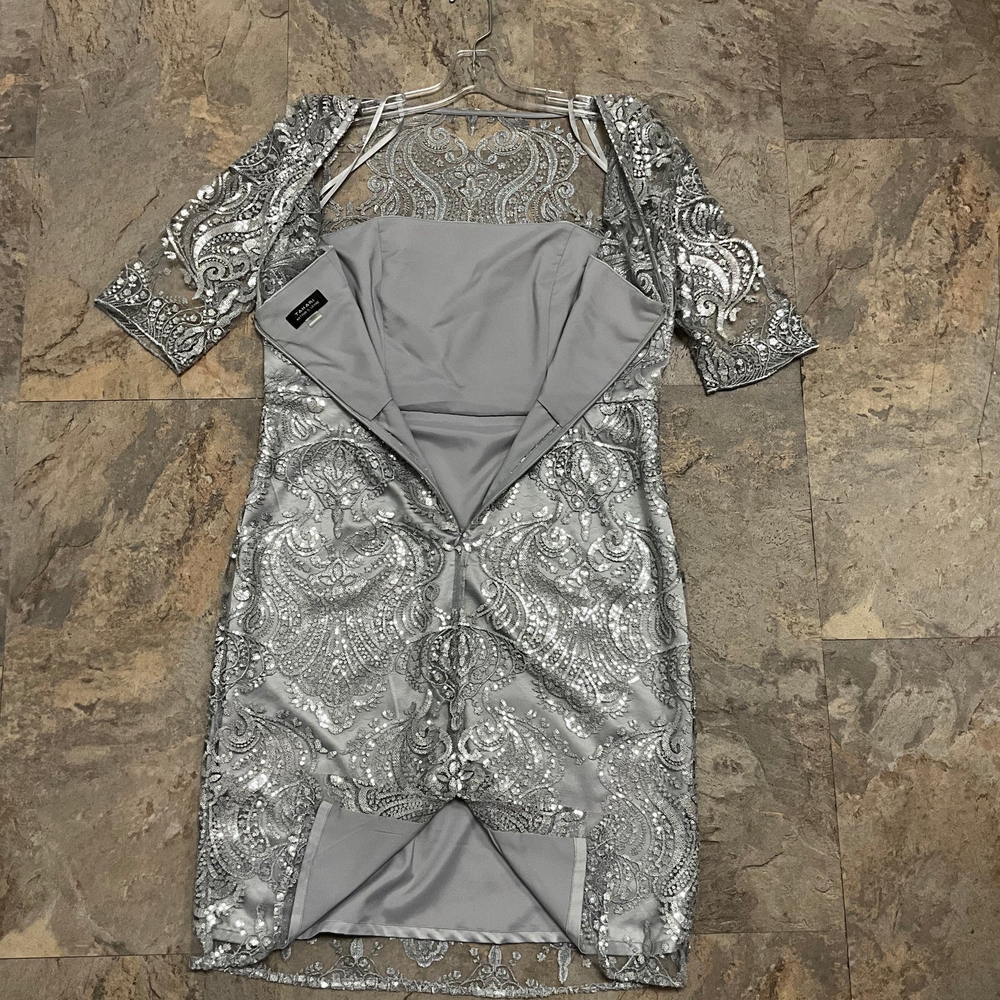 Tahari Arthur S. Levine Silver Sequin Midi Dress