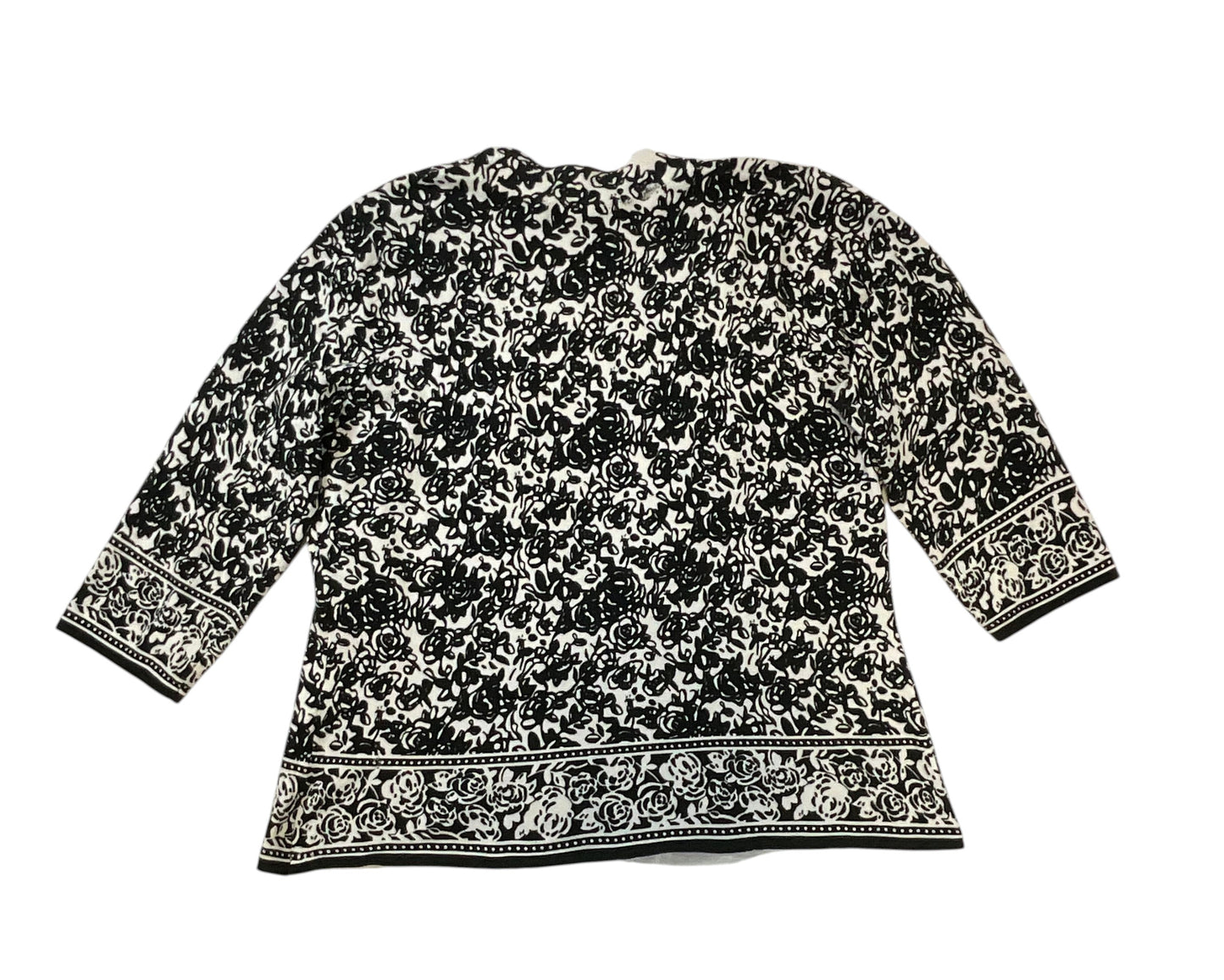 Sarah Spencer Womens XL Black Ivory Floral Open Front Cardigan 3/4 Sleeve