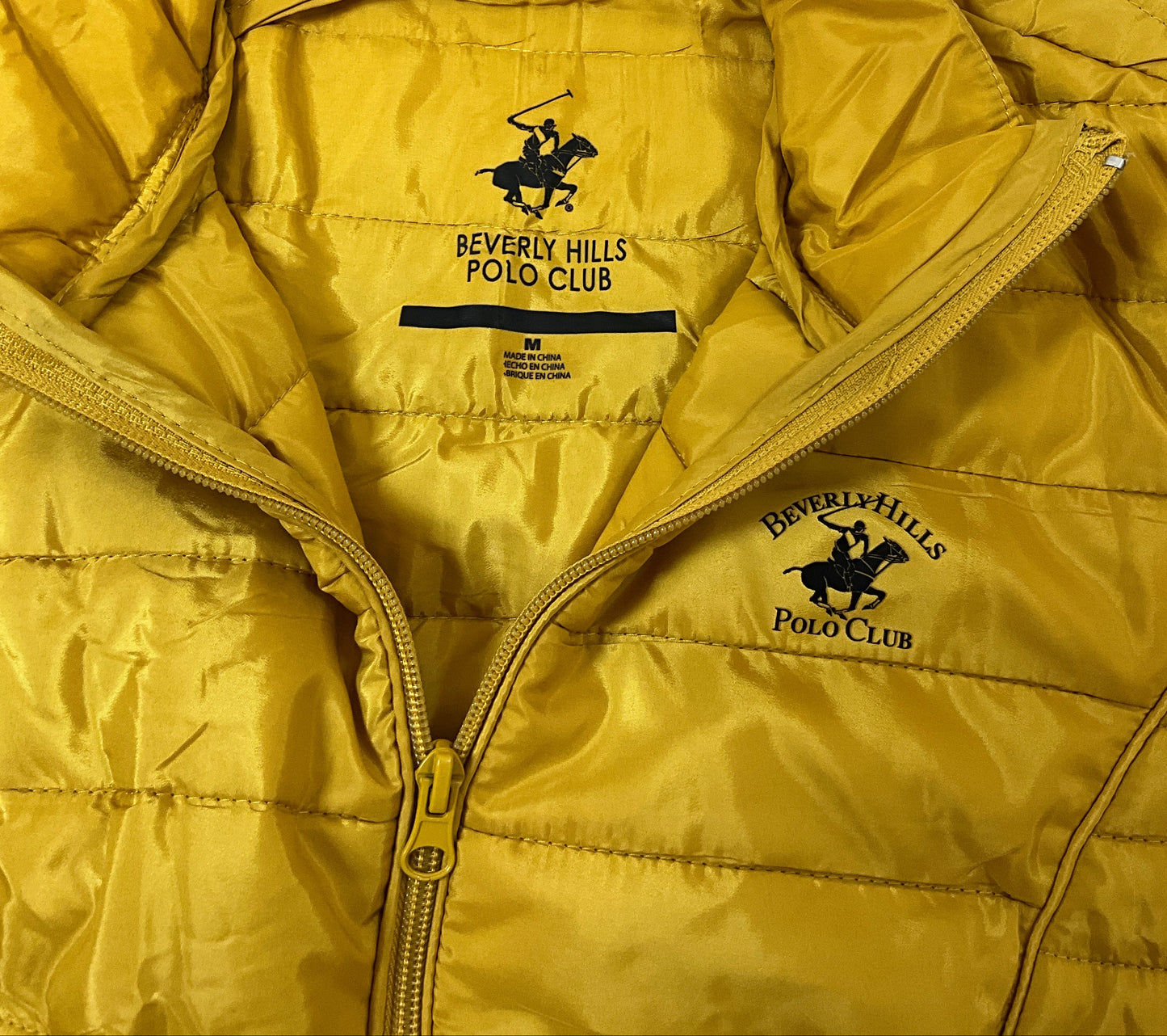 Women's Gold Puffer Jacket with Detachable Hoodie Pouch