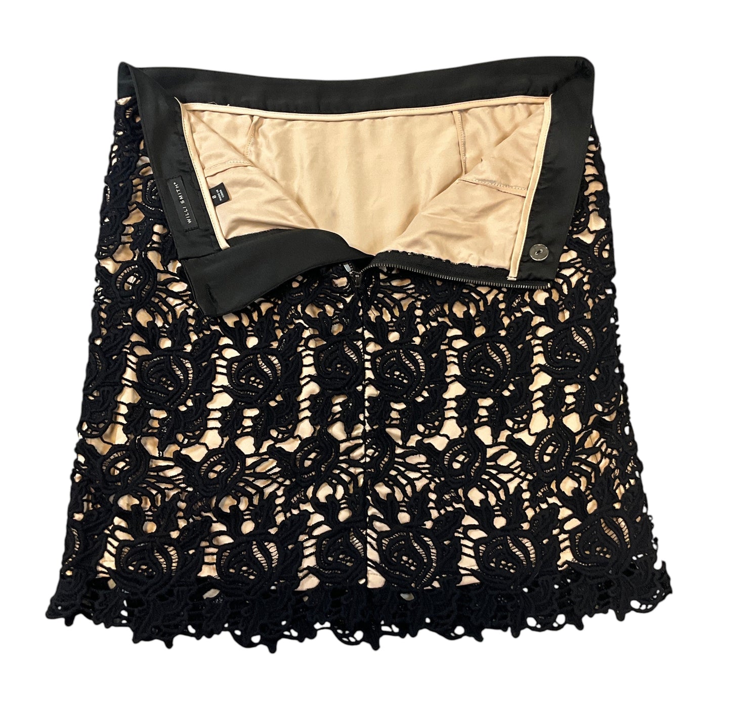 Willi Smith Women's Vintage Black Crochet Lace Pencil Skirt Size 8