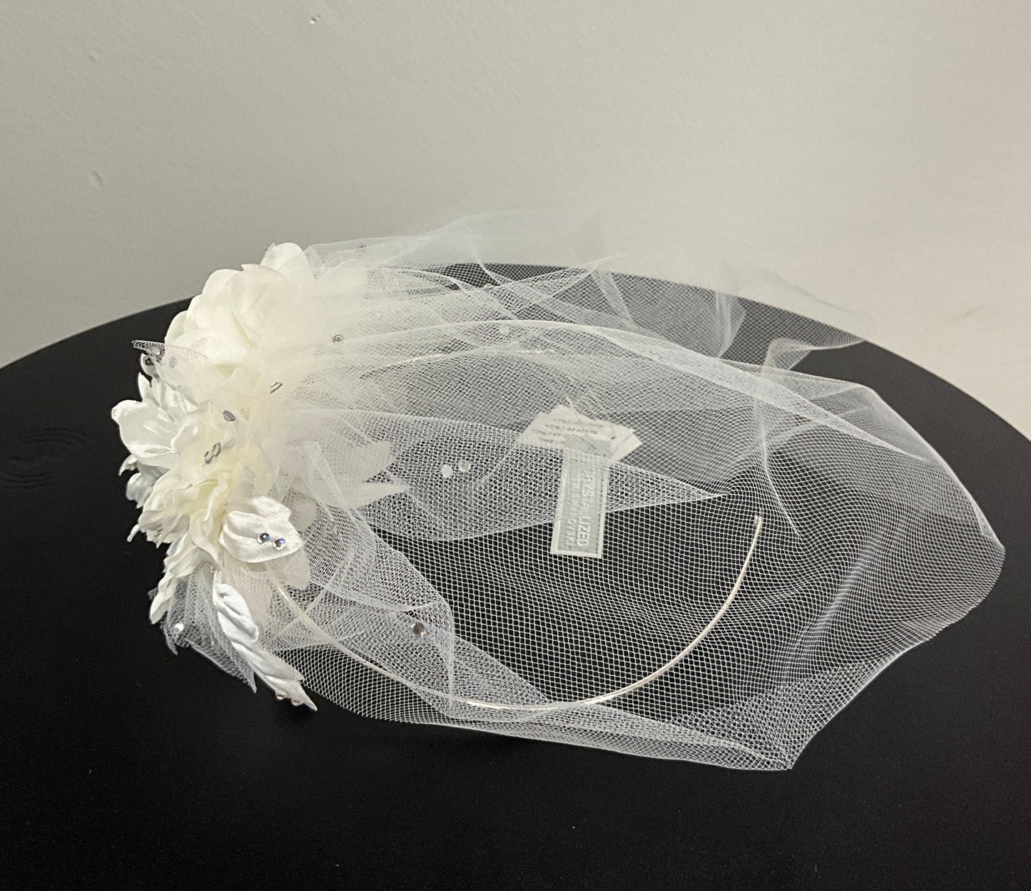 Ivory Tulle Blusher with Crystals and Flowers