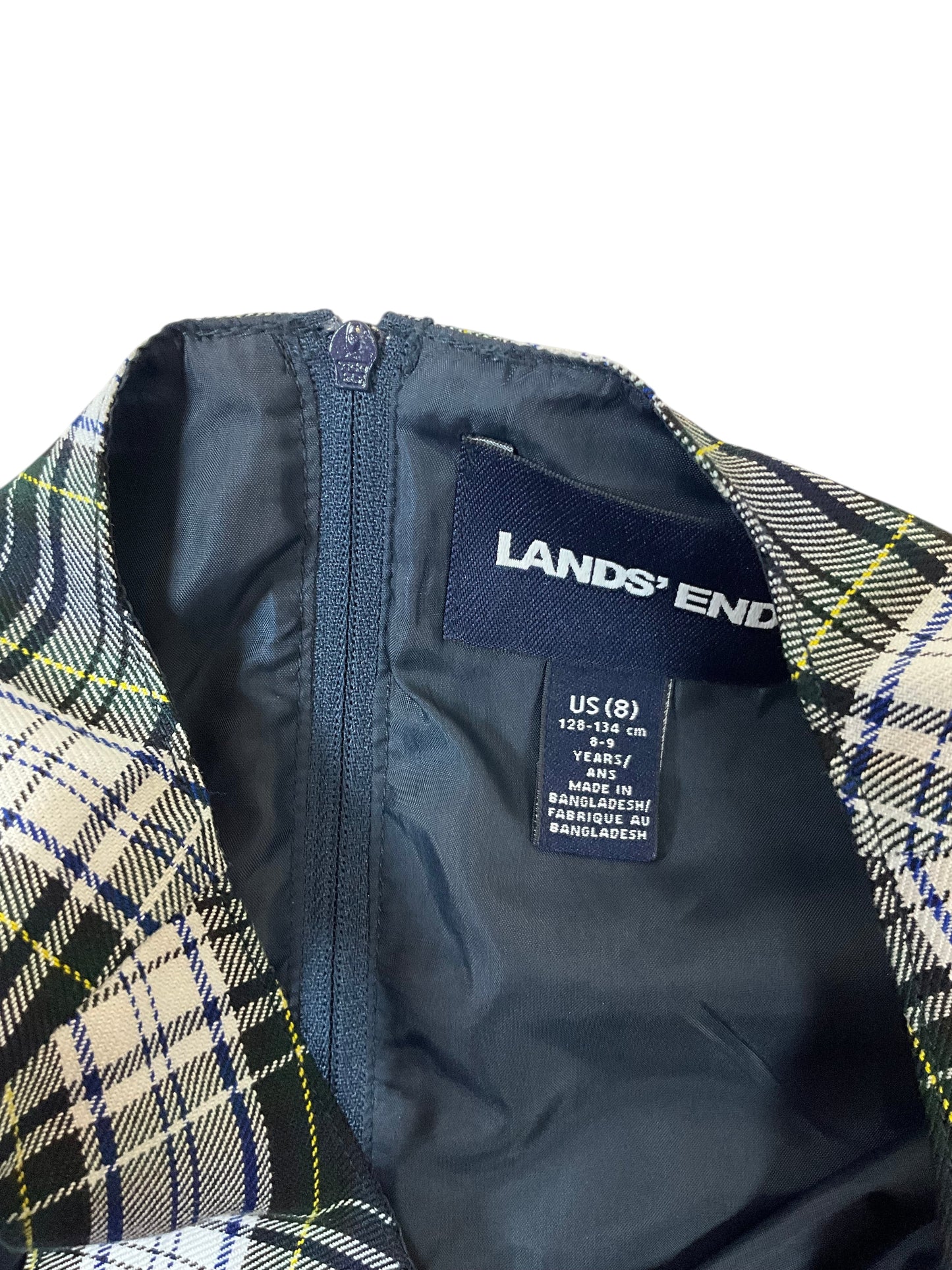 Lands’ End Girls Size 8 Plaid Pleated School Uniform Jumper Dress Preppy