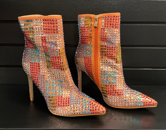 Women's Orange Studded Ankle Boots