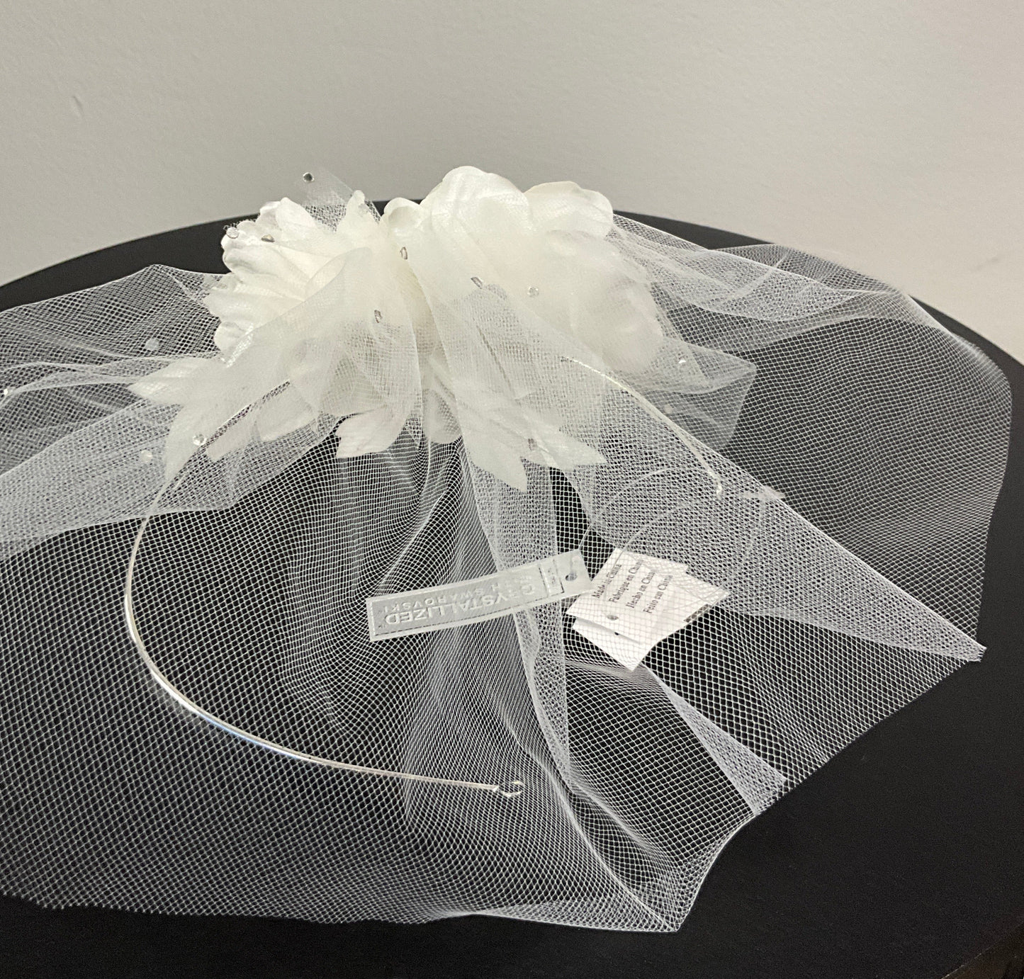 Ivory Tulle Blusher with Crystals and Flowers