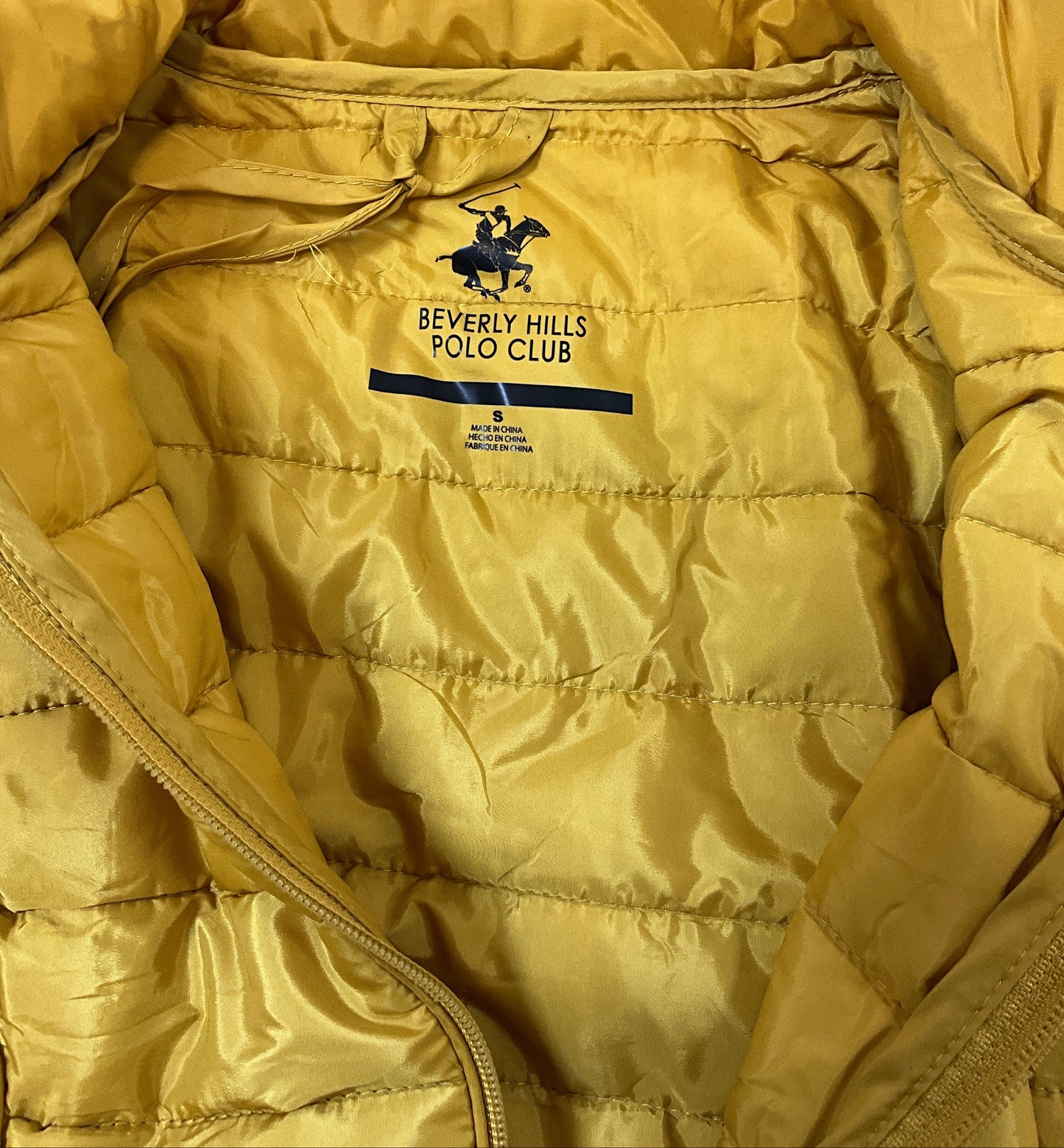 Women's Gold Puffer Jacket with Detachable Hoodie Pouch