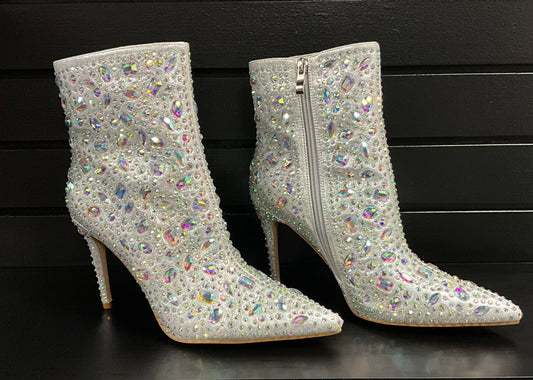 Silver Rhinestone Ankle Boots