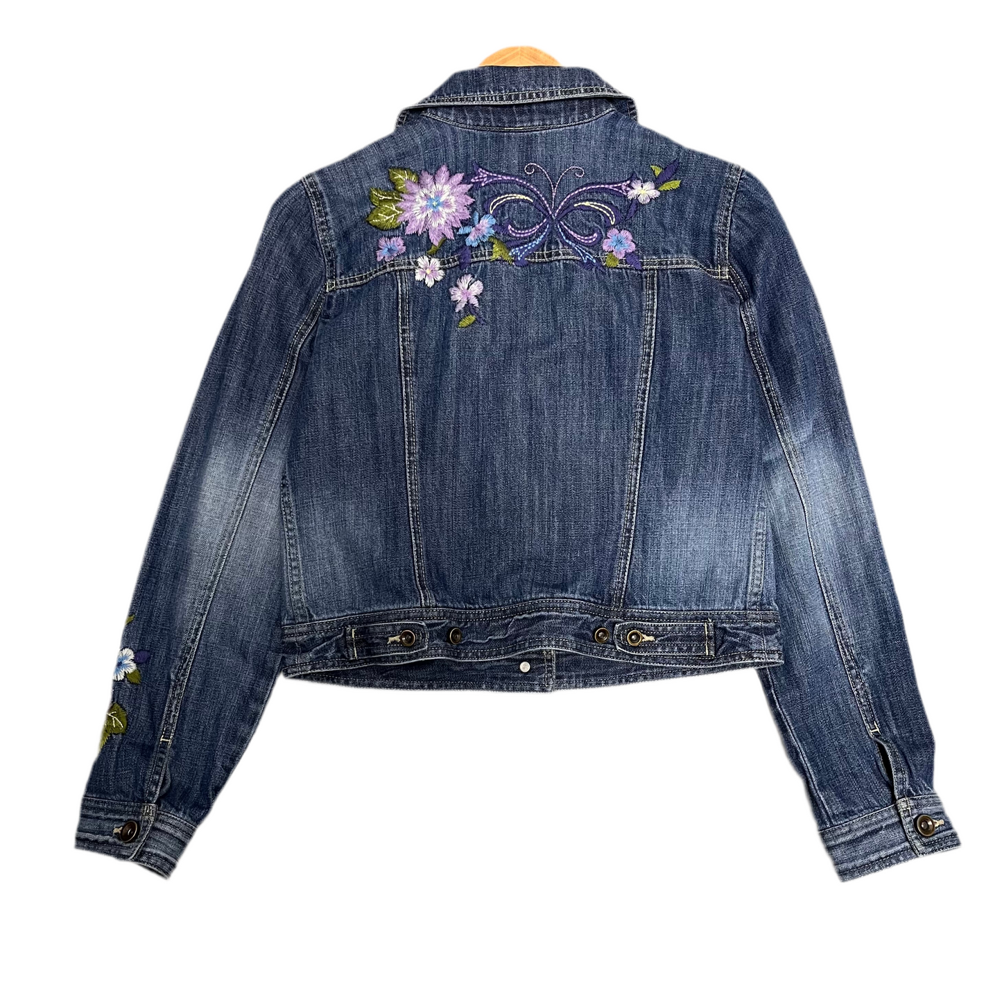 INC International Concepts Women's Floral Embroidered Denim Blue Jacket