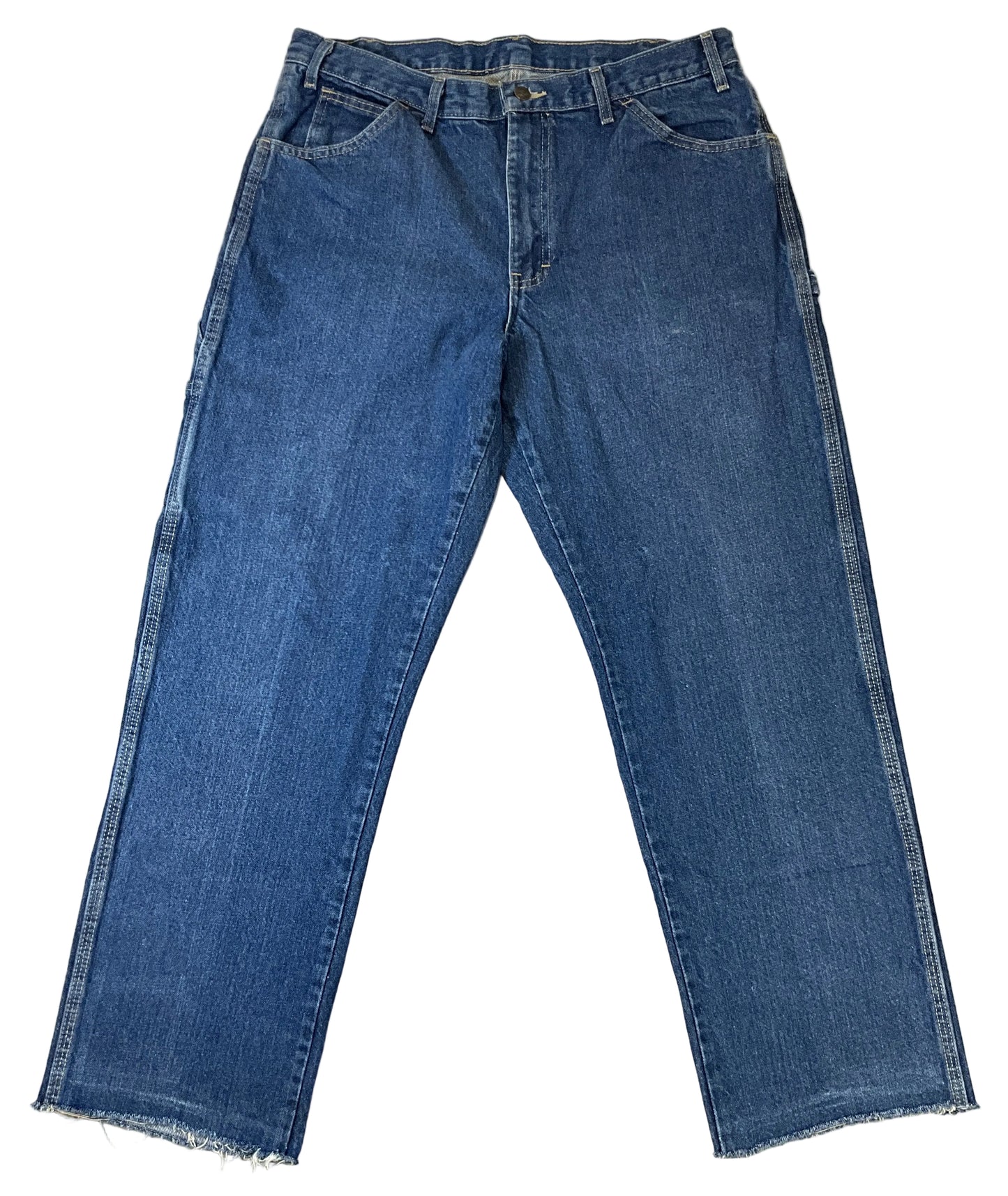 Dickies Women's Carpenter Jeans Size 16 Dark Wash Raw Hem Denim
