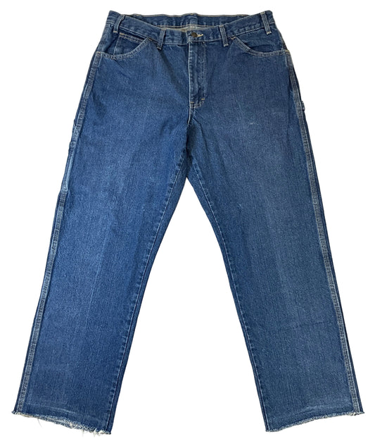 Dickies Women's Carpenter Jeans Size 16 Dark Wash Raw Hem Denim