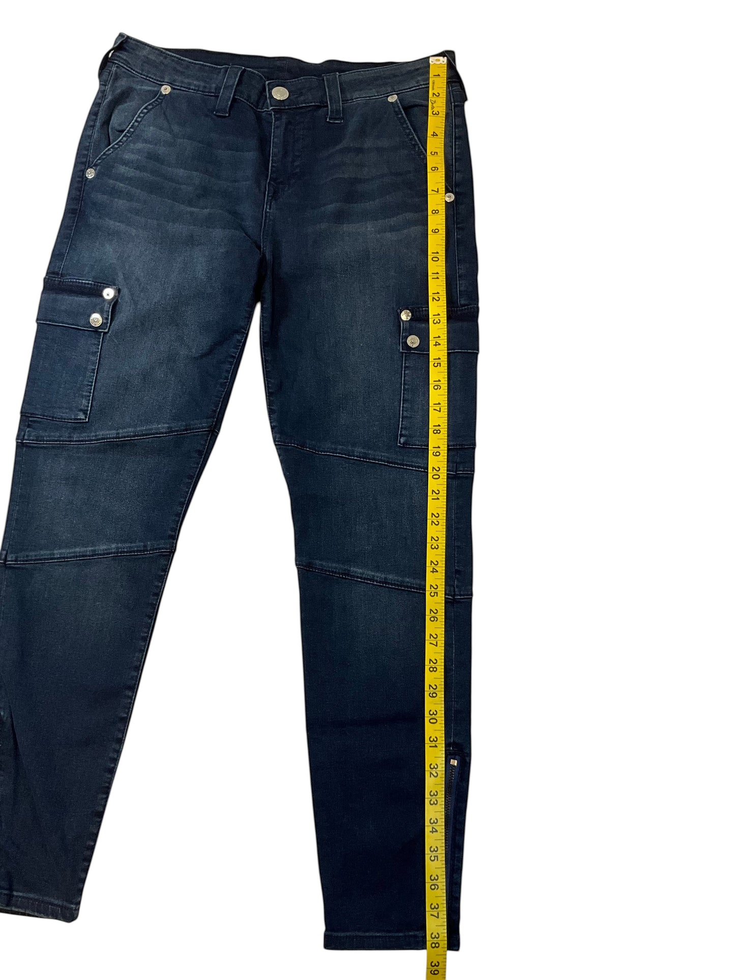 True Religion Men’s 33 Super Skinny Dark Black Wash Cargo Jeans Zipper Ankle