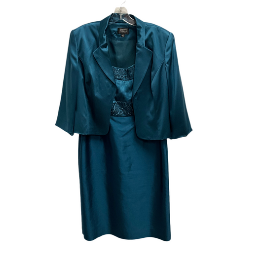 Adrianna Papell Occasions Embroidered Blue Silk Dress with Jacket