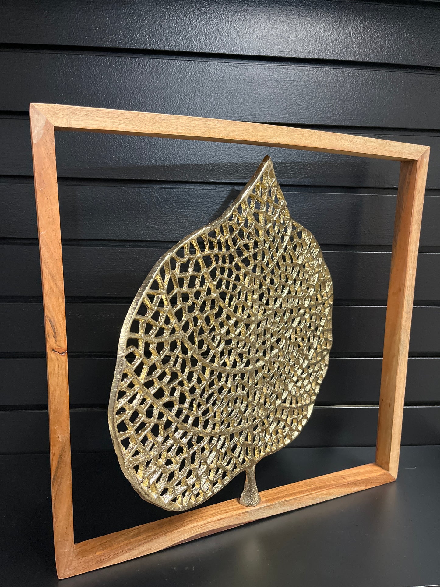 Gold Metal Leaf Sculpture in Wooden Frame