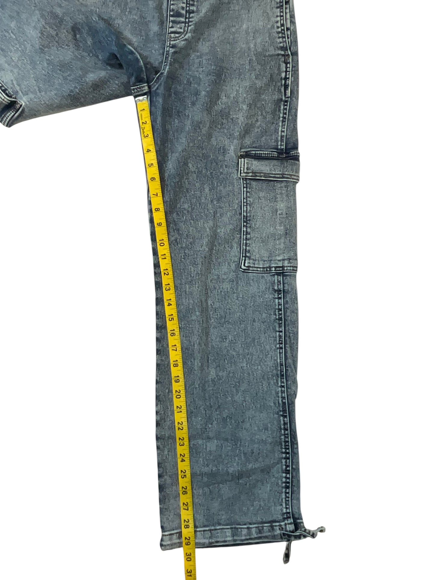No Boundaries Women’s Small 4-6 Acid Wash Wide Leg Cargo Jeans Drawstring Hem