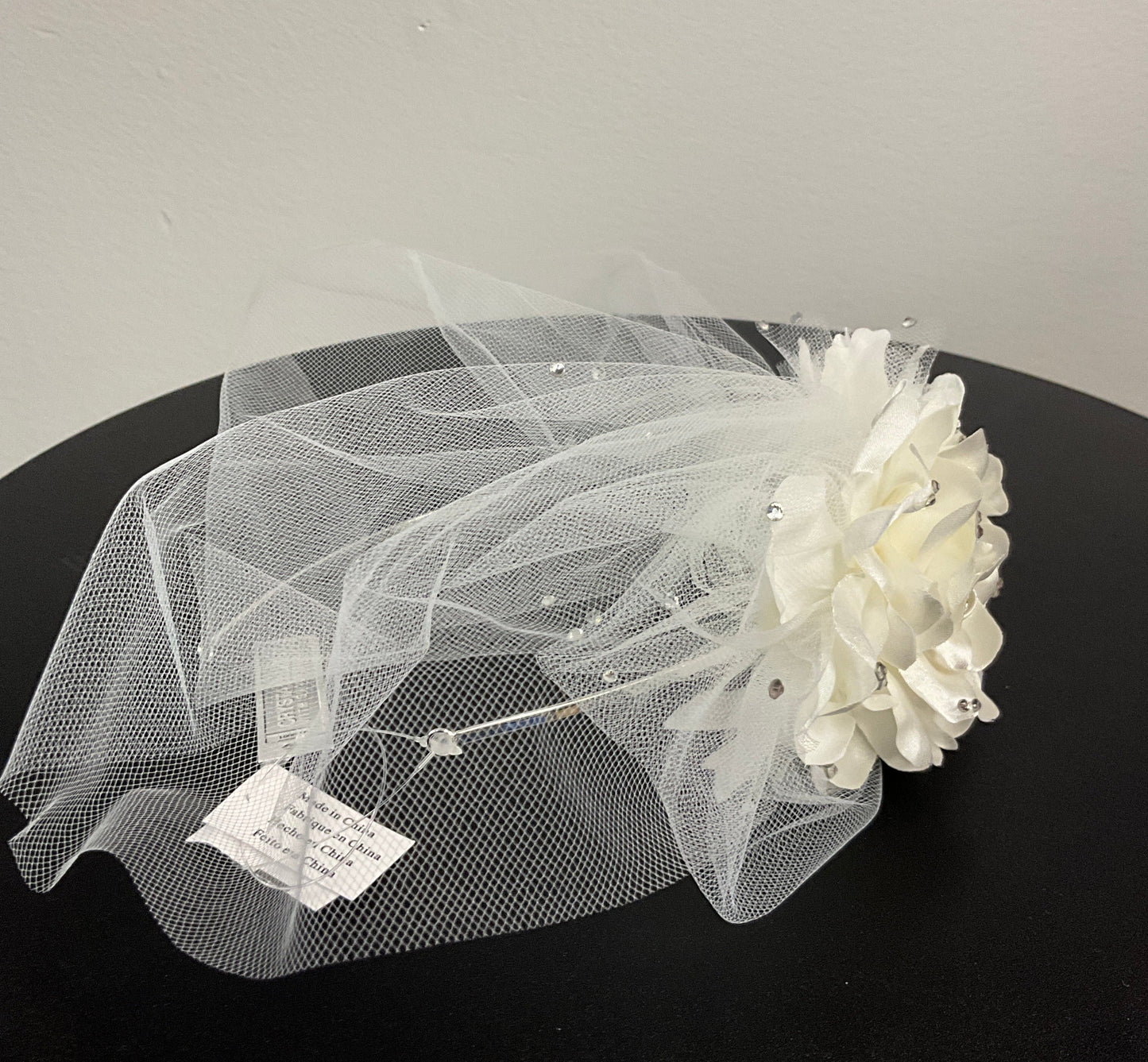 Ivory Tulle Blusher with Crystals and Flowers