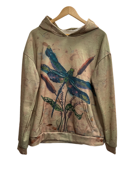 Tan Dragon Fly Print Pull Over Hoodie