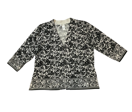 Sarah Spencer Womens XL Black Ivory Floral Open Front Cardigan 3/4 Sleeve