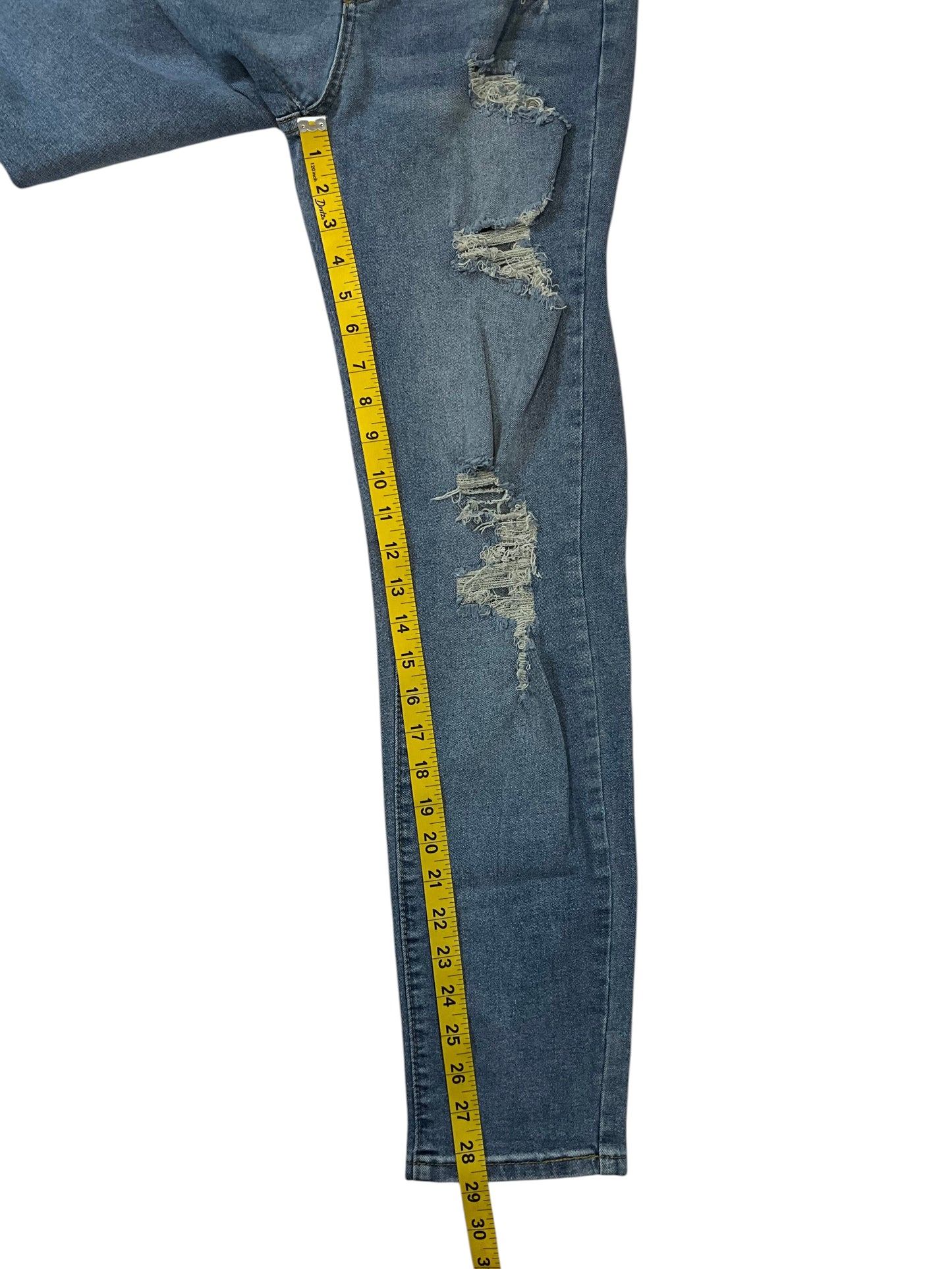 SHEIN Women’s Large 8/10 Distressed Ripped Medium Wash Straight Leg Jeans
