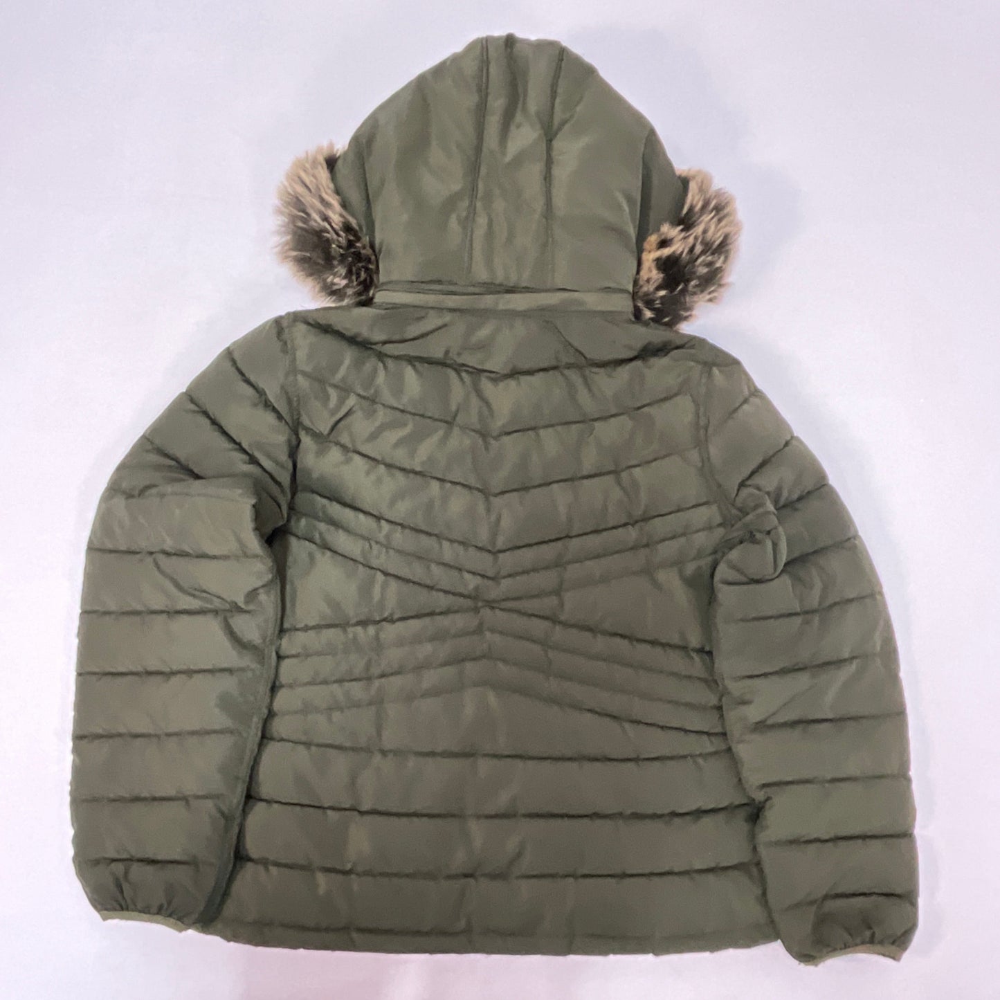 Snobbish Women's Reversible Olive Green/Animal Print Faux Fur Hooded Puffer Coat